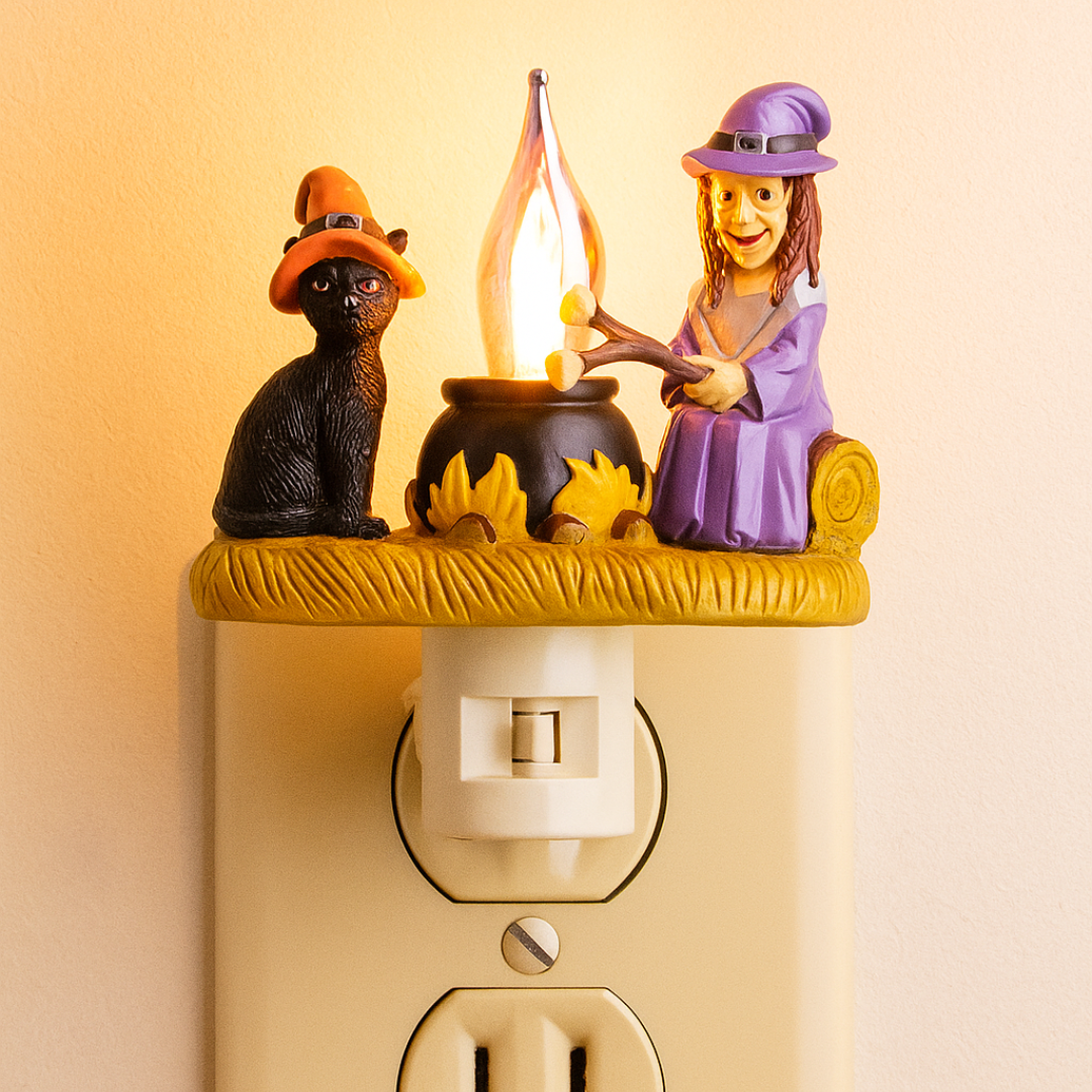 🧙♀️Cat and Witch Campfire Flickering Nightlight