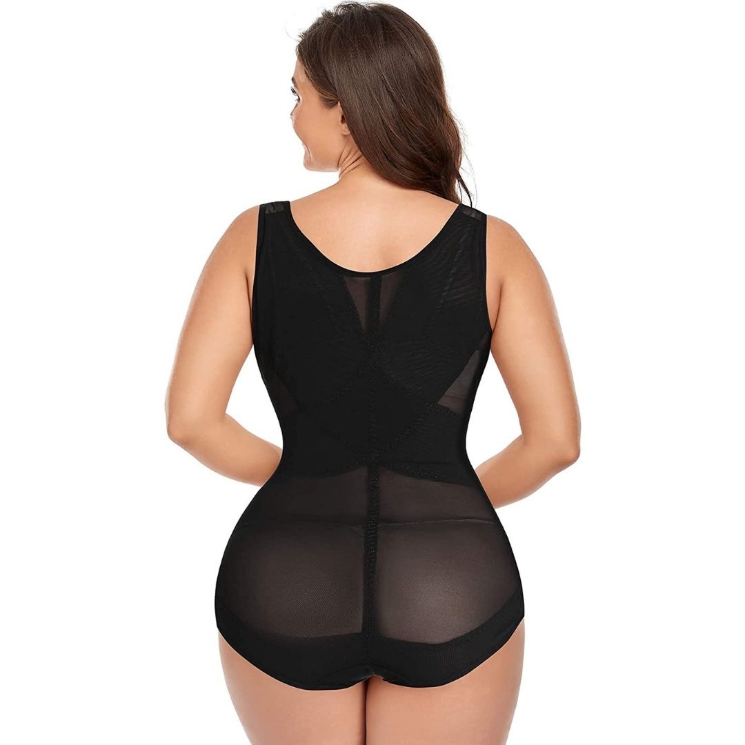 Mesh Criss-Cross Firm Control Shaping Bodysuit