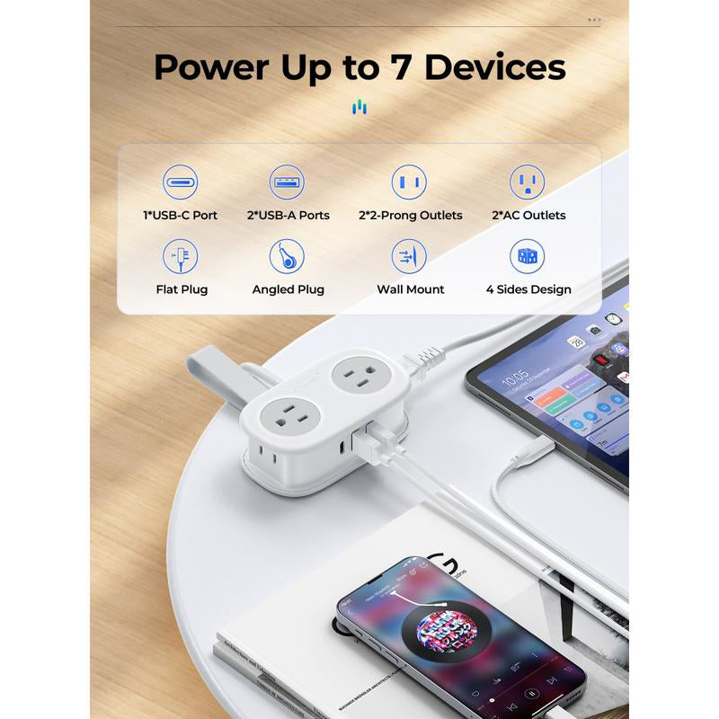 Travel Power Strip, 4 Outlets 3 USB Ports (1 USB C) with 4FT Wrapped Short Extension Cord Small Power Strip, Compact for Hotel Travel Essentials Cruise Approved