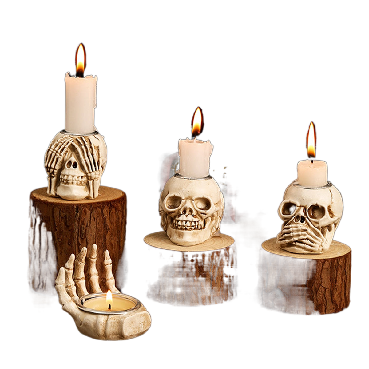 💀🕯️ Eerie Glow: Halloween Skull Candle Holder Set - Illuminate Your Spooky Night! 🕯️💀