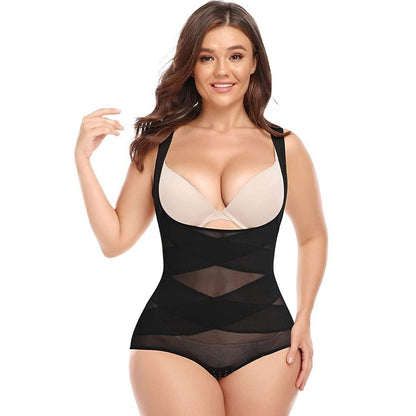 Mesh Criss-Cross Firm Control Shaping Bodysuit