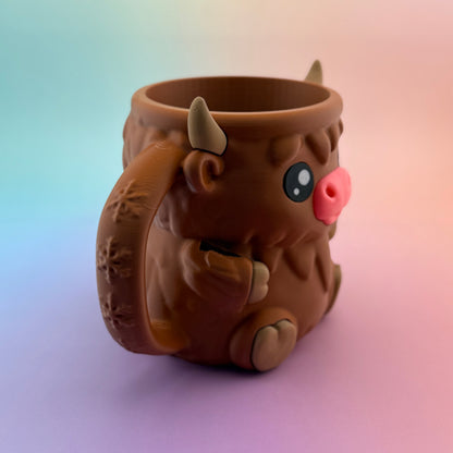 Ferdinand the Highland Cow Ice Cream Pint Holder – Cute Dessert Cozy with Hidden Snack Drawer – Fun Gift for Ice Cream Lovers & Cow Fans