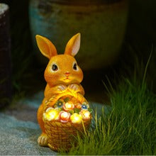 Simulation Solar-Powered Bunny Basket Decorative Ornament for Home Decor