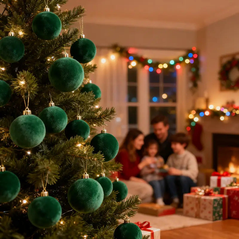 🎄 Christmas Flash Sale 🎁 49% OFF ✨ 9 PCS Vintage 8CM Velvet Christmas Balls – Colorful Hanging Ornaments for Christmas Tree