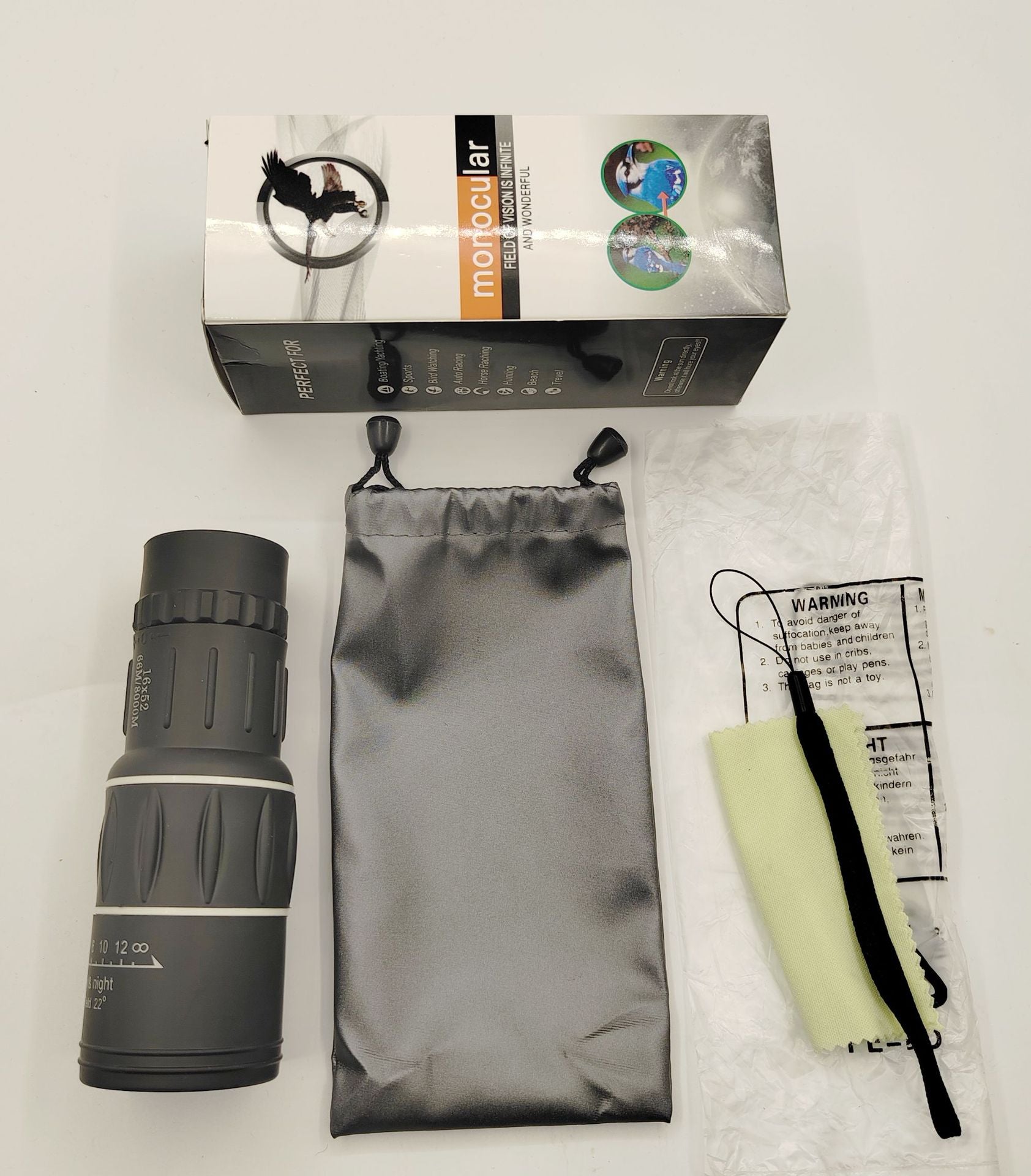 16X52 Standard Version (Includes storage bag + cleaning cloth + lanyard + manual + and color box)