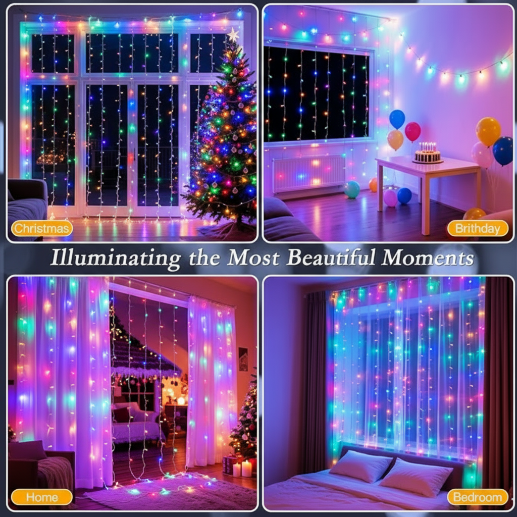🎄 Christmas Sale - 59% OFF 🎁 🎄90s Retro Christmas Curtain Lights💡 — Multicolor LED Fairy Lights for Bedroom, Party & Holiday Decor🎁