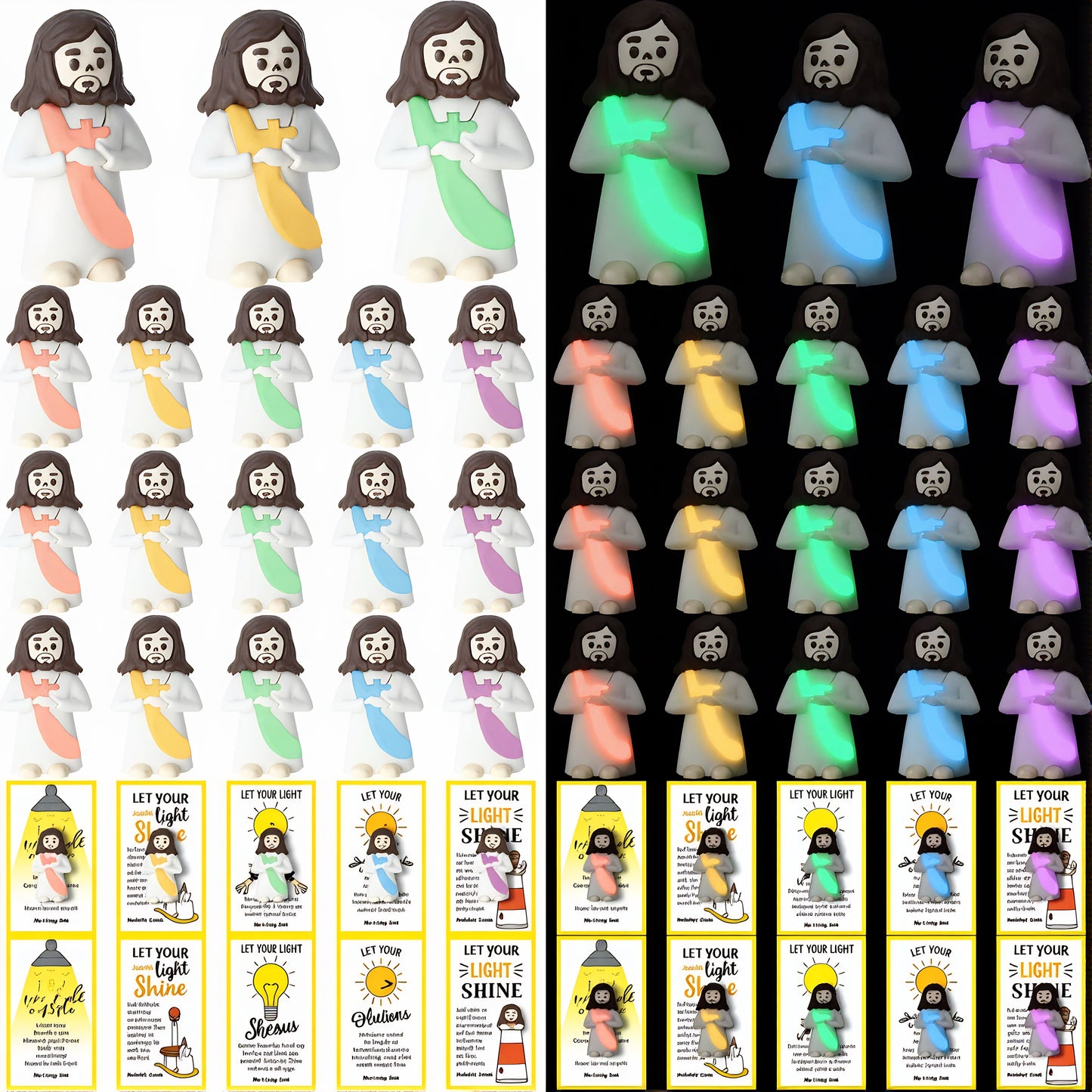 Glow in the Dark Mini Jesus Figurines with Bible verse Cards